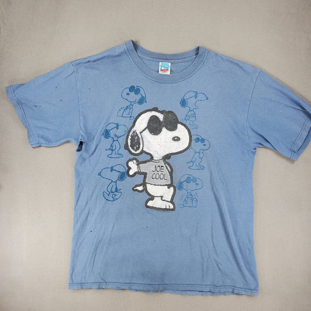 Peanuts T-Shirt Unisex L Blue Joe Cool Snoopy Vintage Distressed Graphic Tee